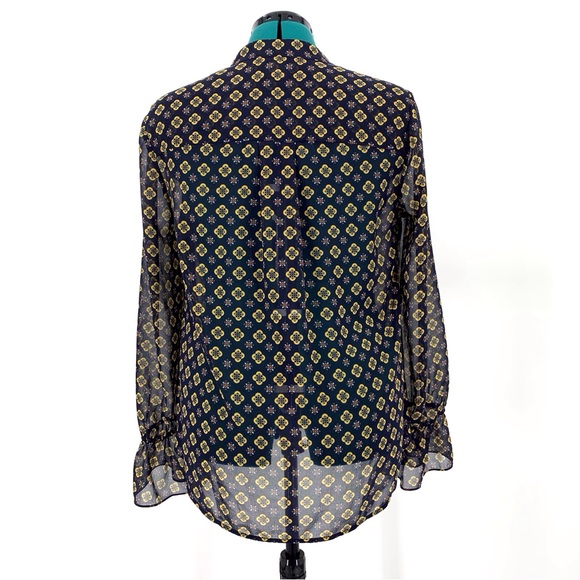 Cabi Mosaic Blouse # 3772, Medallion Print Collarless Bell Sleeve Blouse, Medium - Picture 6 of 16